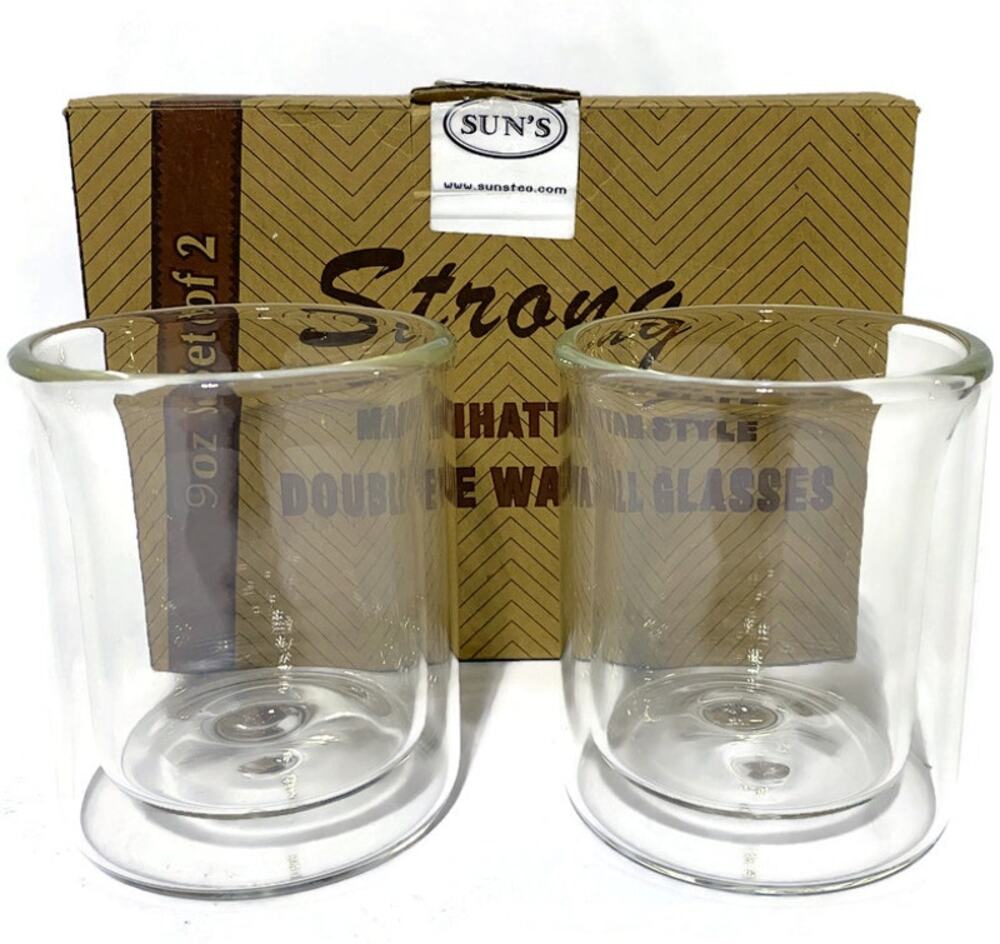 Sun's Tea 9 Ounce Strong Double Wall Manhattan Old Fashioned Glasses Set of Two